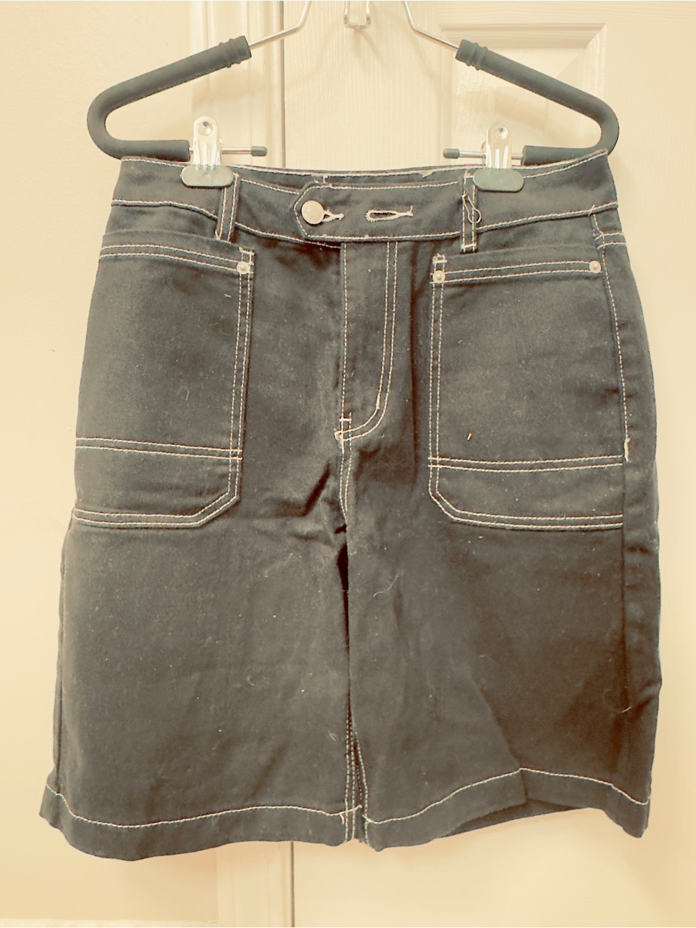 Forever 21 Black Denim Skirt with White Contrast Stitching